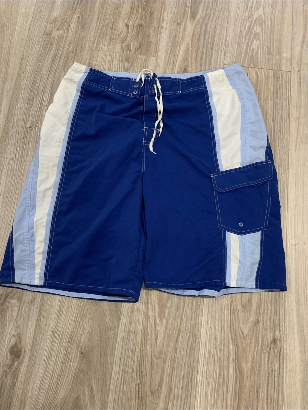Men's Navy Blue Panel Swim Board Shorts with Cargo Pocket
